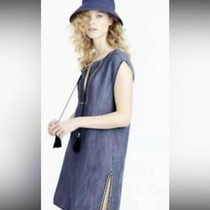 J. Crew Sleeveless Chambray Linen Tassel Beach Tunic Swim Coverup Size Large L